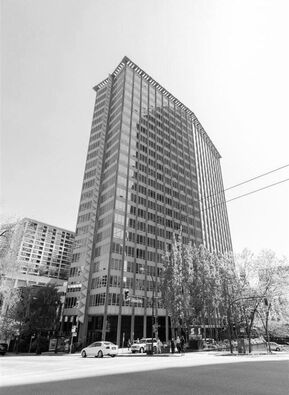 Alt-text: A photograph of Robert Bal's office location at the corner of Burrard and Nelson streets, Vancouver